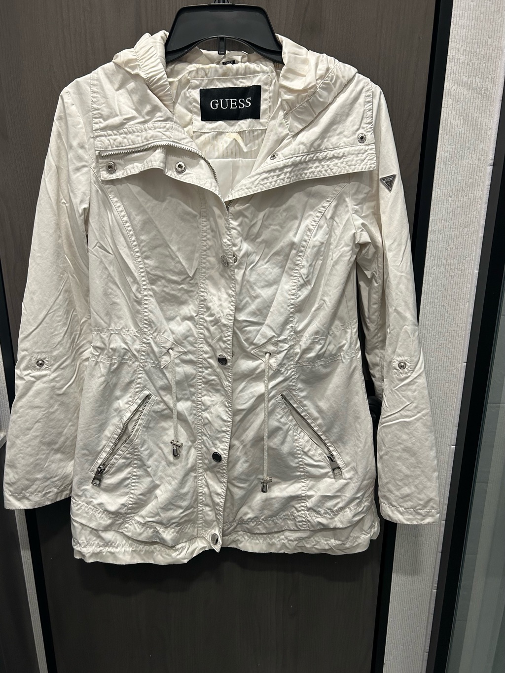Guess Women’s White Hooded Rain Jacket